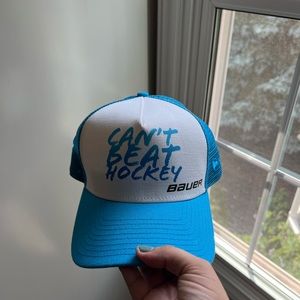 Bauer “Can’t Beat Hockey” New Era Blue and White Snap back Trucker Hat
